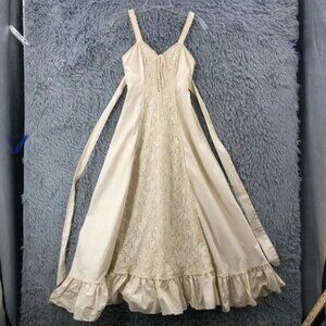 Gunne Sax Dress 1970s Womens Size 6 Cream Cotton Lace Dress Eyelet Cottage Core